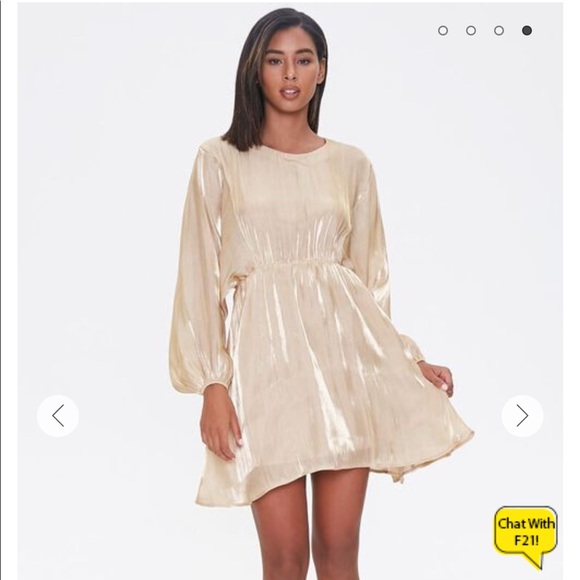 Forever 21 Dresses & Skirts - Metallic rose gold shimmer pink puff sleeve dress